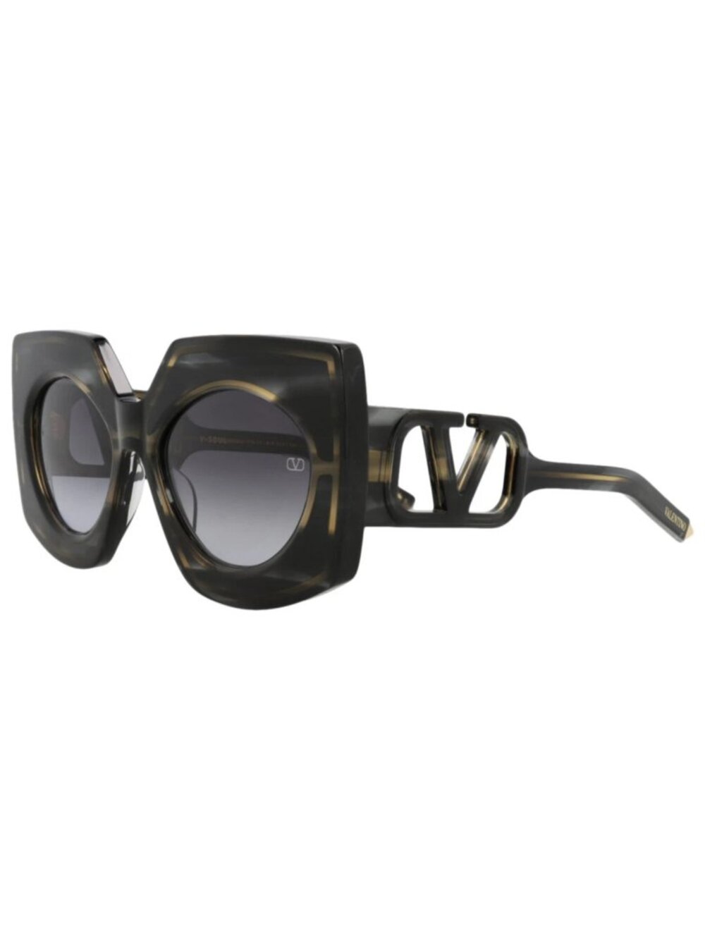 New Valentino Women's Sunglasses Square Rectangle Acetate Frame Black Havana